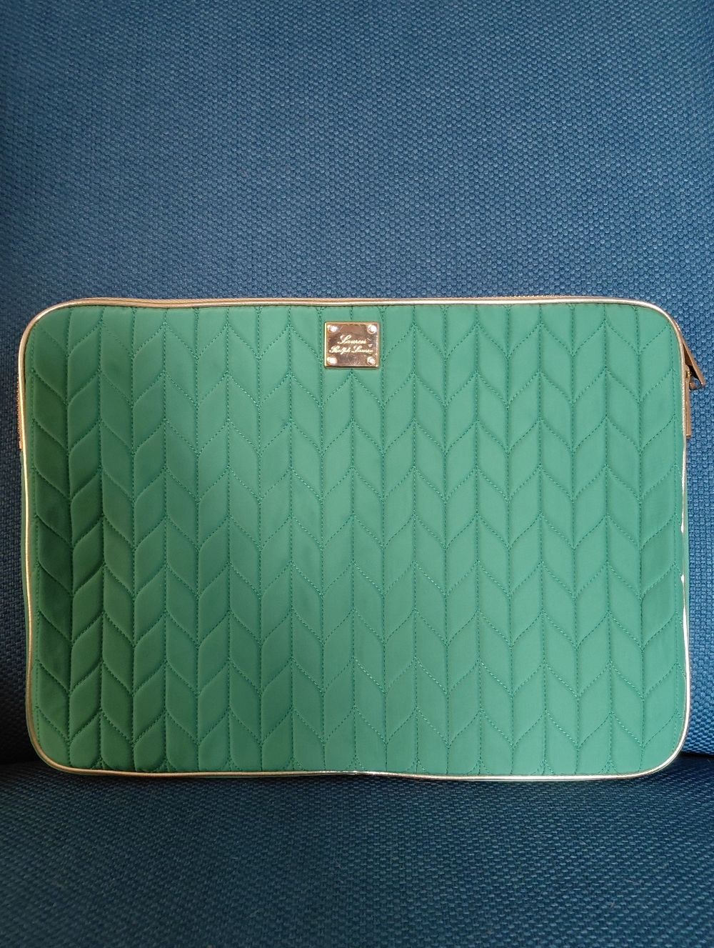 Lauren Ralph Lauren Green Gold Quilted Ipad Tablet Small Laptop Sleeve Case